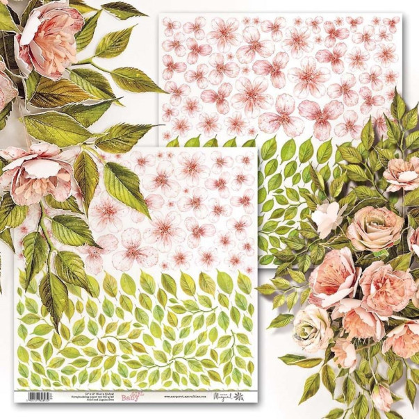 Papir, Baby Girl 15, 3D Flowers and Leaves, izrezki