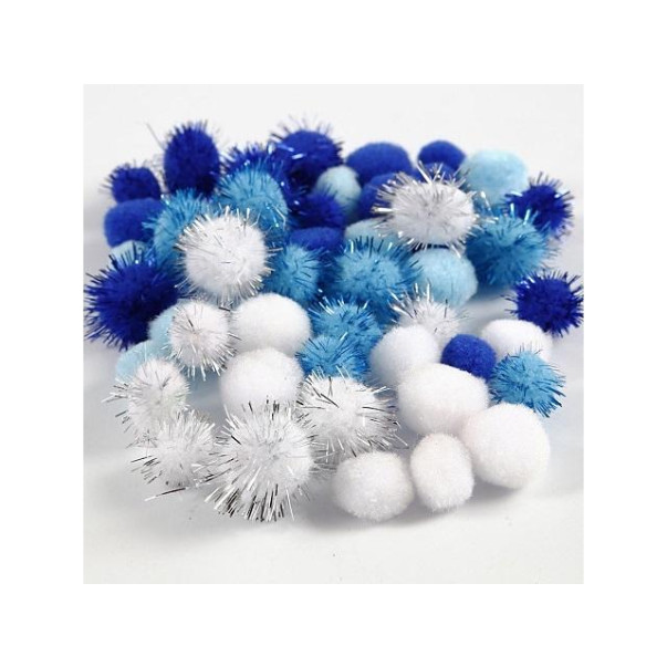 Pom-pomi, modri, beli