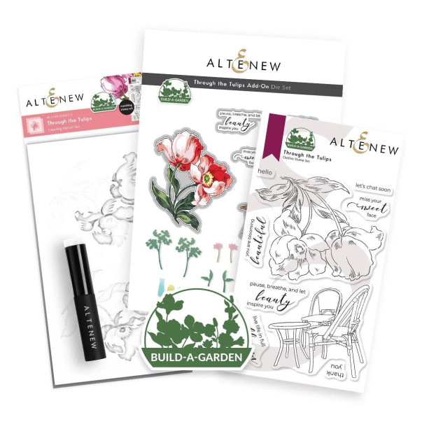 Rezalna šablona, štampiljka in plastična šablona, Build-A-Garden: Through the Tulips & Add-on Die Bundle