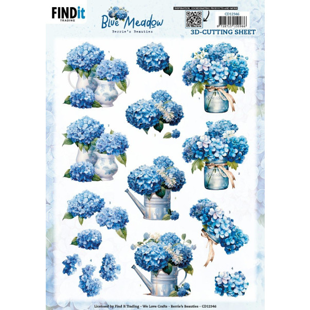 3D Decoupage papir, Blue Meadow, Vase