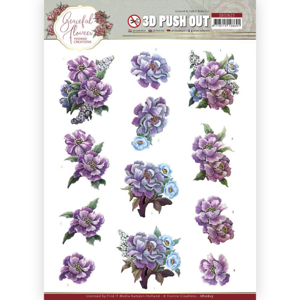 Papir, 3D Push Out, Graceful Flowers, Purple Flowers Bouquet