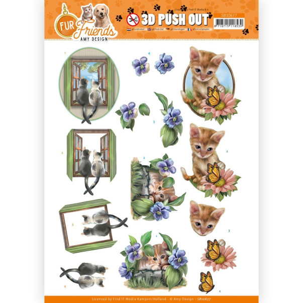 Papir, 3D Push Out, Fur Friends, Cats at the Window