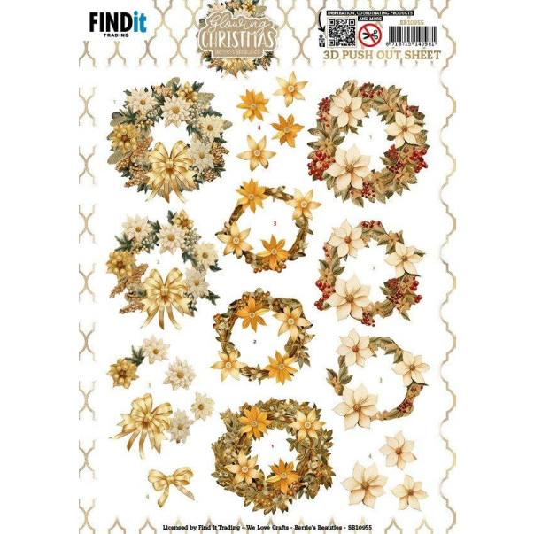 Papirnati izrezki, 3D Push Out, Berries Beauties, Glowing Christmas, Wreath
