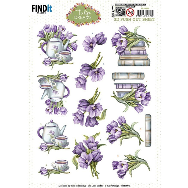 Papir, 3D Push Out, Tulip Dreams, Purple Tulips