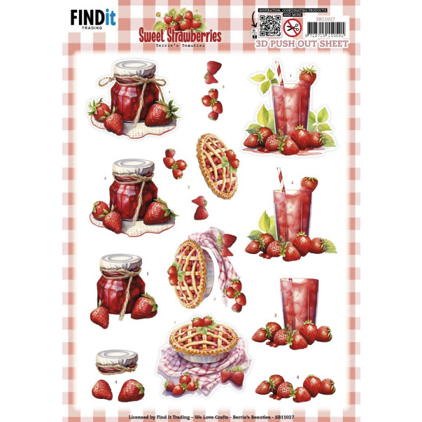 Papir, 3D Push Out, Sweet Strawberries, Strawberry Pie