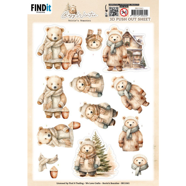 Papir, 3D Pushout Sheet, Cosy Winter, Cosy Bear