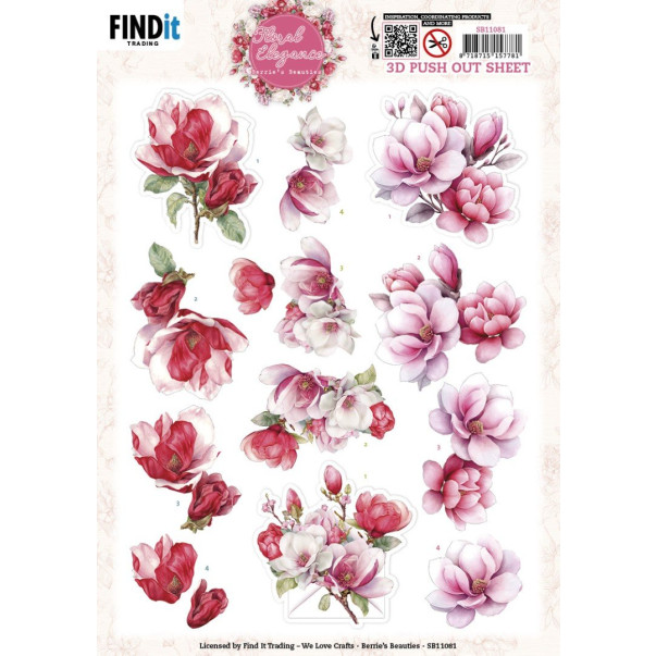 Papir, 3D Pushout Sheet, Floral Elegance, Magnolia Dreams
