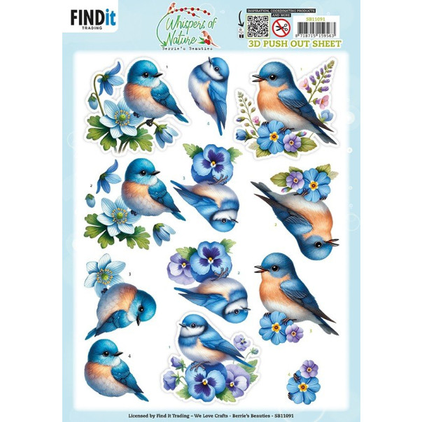 Papir, 3D Pushout Sheet, Whispers of Nature, Blue