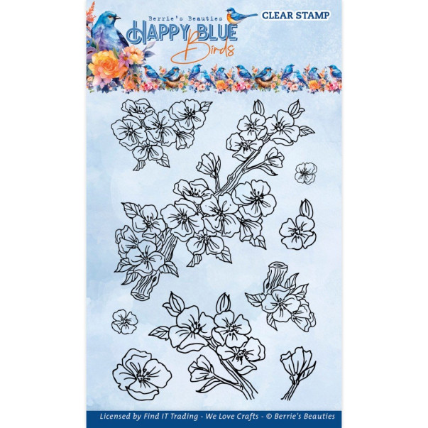 Štampiljka, Happy Blue Birds, Floral Branch