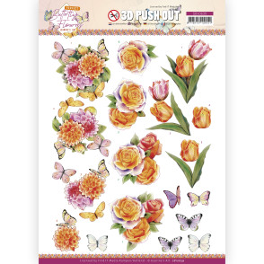 Papir, 3D Push Out, Perfect Butterfly Flowers, Orange Rose