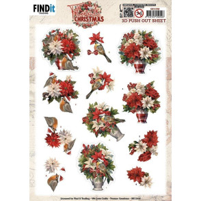 Papirnati izrezki, 3D Push Out, Floral Christmas, Floral Vase